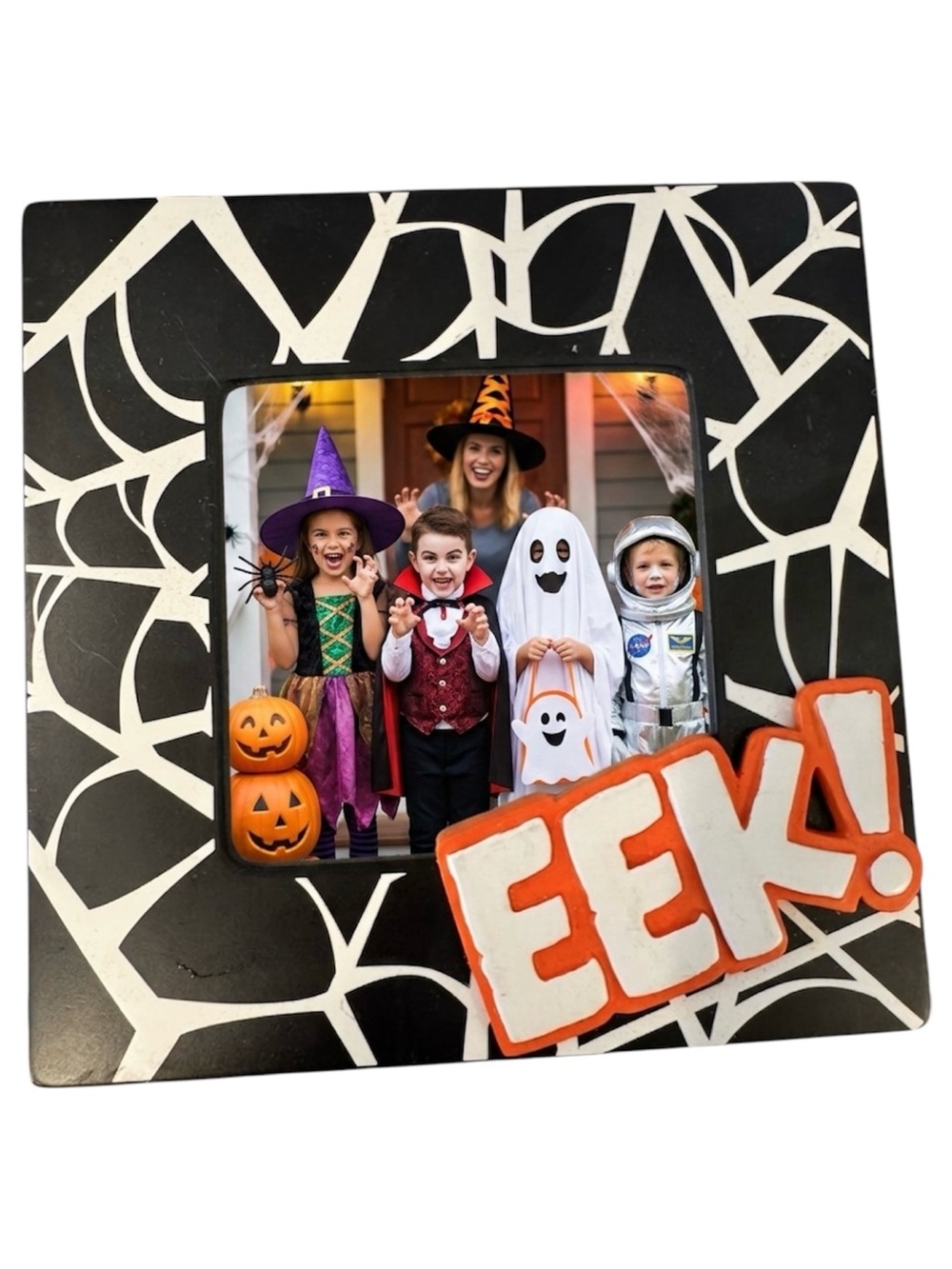 Halloween Photo Frame Picture Web Black White EEK Scary Spooky Square 3.5”